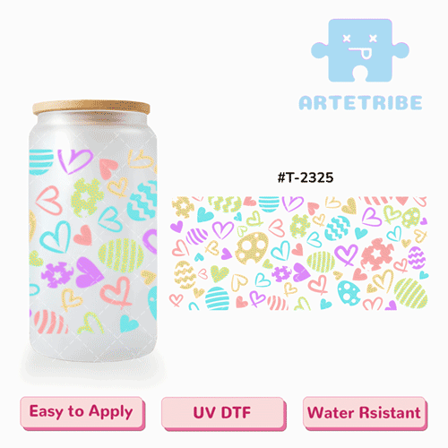 16oz uvdtf Easter Happy Easter colorful eggs heart Macaron color--#T-2325