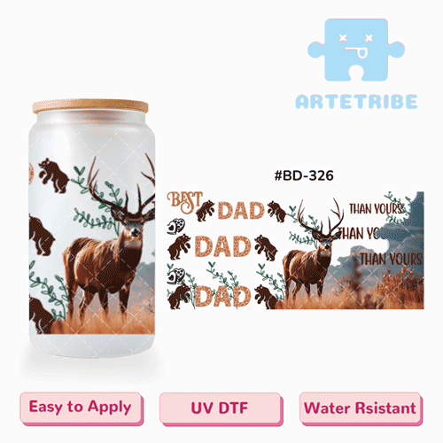 16oz uvdtf Father's Day Best Father than yours bear Elk on the glassland--#BD-326