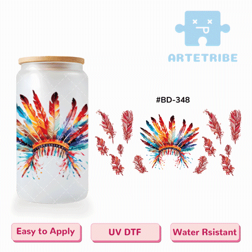 16oz uvdtf Indian colorful Feather Crown colorful--#BD-348