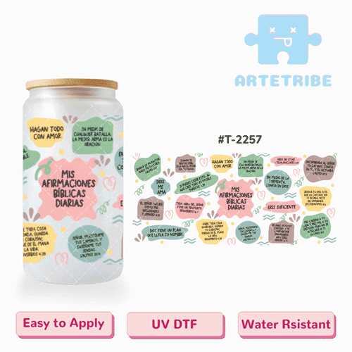 16oz uvdtf MIS AFIRMACIONES BIBLICAS DIARIAS Morandi color pink green yellow brown--#T-2257
