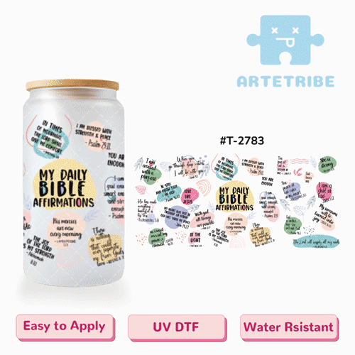 16oz uvdtf MY DAILY BIBLE AFFIRMATIONS Morandi color Boho--#T-2783