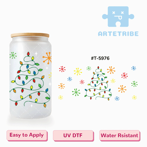 16oz uvdtf Merry Christmas colorful light string fireworks Boho--#T-5976