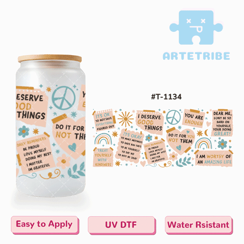 16oz uvdtf Morandi color post-it notes rainbow run flower heart Boho--#T-1134