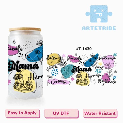 16oz uvdtf Mother's Day mama colorful floral pattern Boho--#T-1430