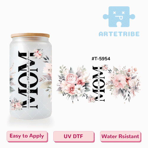 16oz uvdtf Mother's Day mom pink tone flowers water color Boho--#T-5954