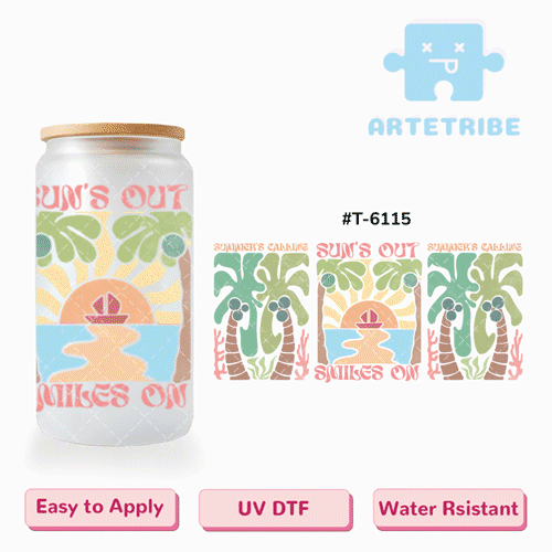 16oz uvdtf SUN'S OUT SMILES ON CALLING sunshine coconut tree Boho--#T-6115