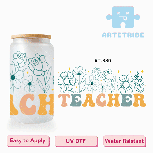 16oz uvdtf Teachers’ Day green flower butterfly floral pattern Boho--#T-380