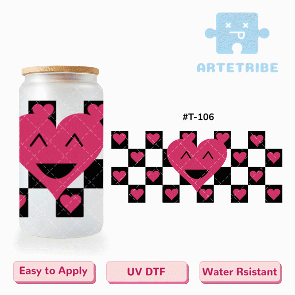 16oz uvdtf Valentine's Day black pink heart--#T-106