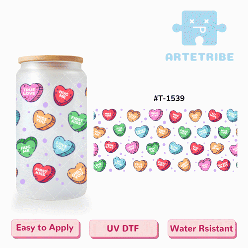 16oz uvdtf Valentine's Day colorful hearts--#T-1539