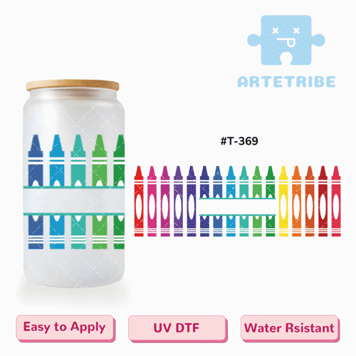 16oz uvdtf colorful crayons border write name or title in the center area--#T-369