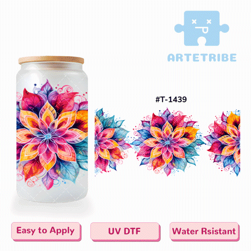 16oz uvdtf colorful flower water color Boho--#T-1439