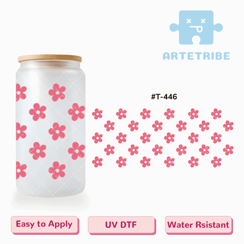 16oz uvdtf shock pink flowers--#T-446