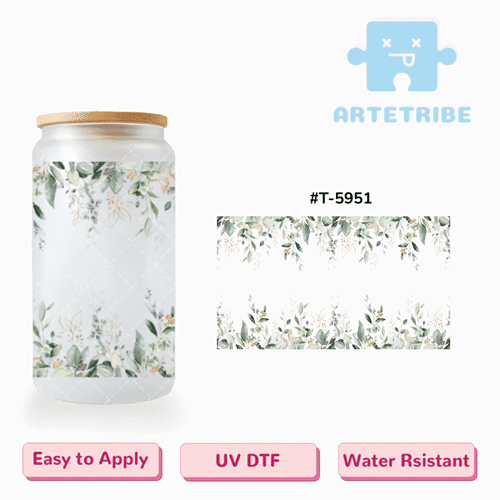 16oz uvdtf watercolor floral pattern green tone Boho--#T-5951