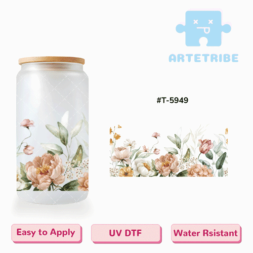 16oz uvdtf watercolor flowers floral pattern Boho--#T-5949