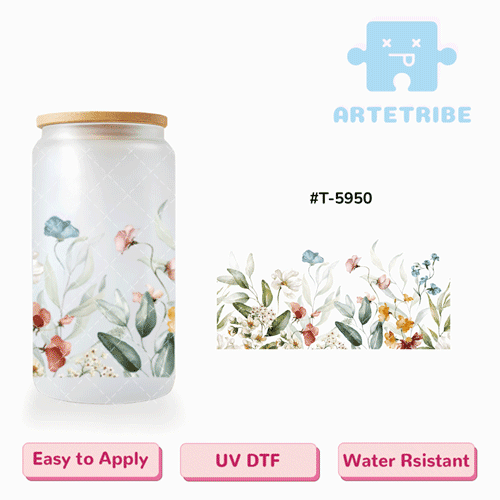 16oz uvdtf watercolor flowers floral pattern Boho--#T-5950
