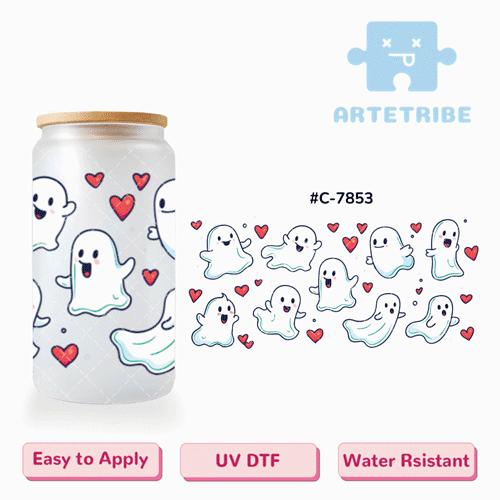 16oz uvdtf Valentine's Day Halloween ghost heart --#C-7853