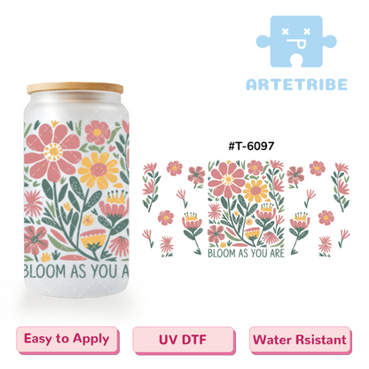 16oz uvdtf BLOOM AS YOU ARE floral pattern pink flower Boho--#T-6097