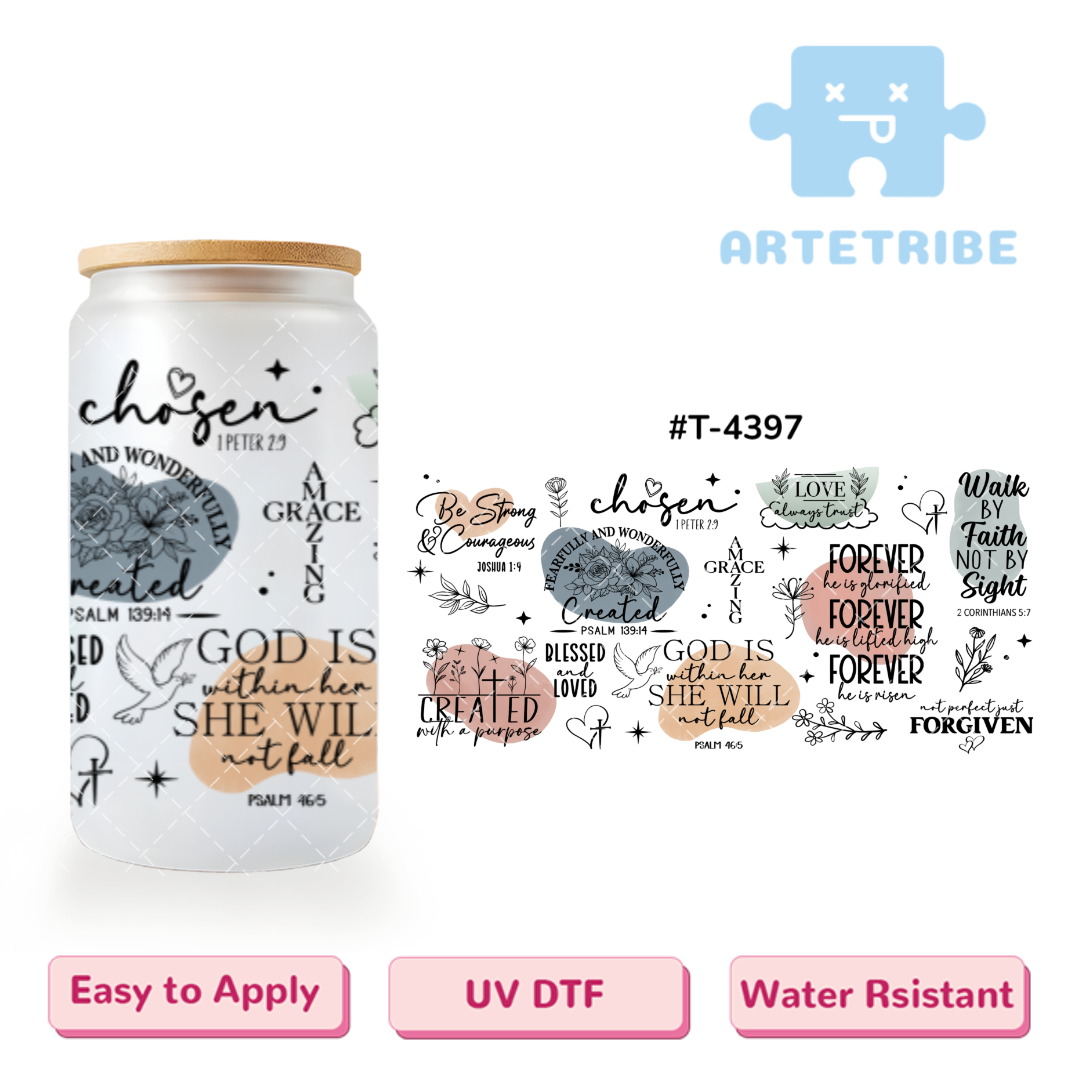 16oz uvdtf Be Strong Courageous Morandi color Boho--#T-4397