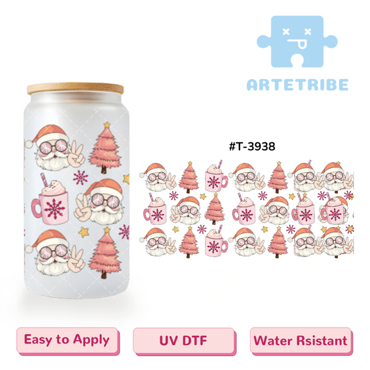 16oz uvdtf Christmas santa pine hot chocolate pink tone--#T-3938