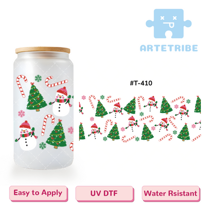 16oz uvdtf Christmas snowman pine candy cane--#T-410