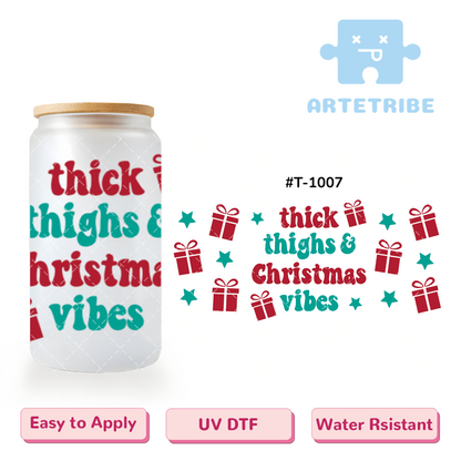 16oz uvdtf Christmas thick thighs vibes red gift green star--#T-1007