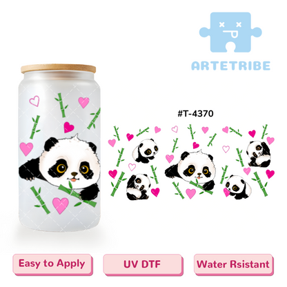 16oz uvdtf Cute Panda with banboo pink heart--#T-4370