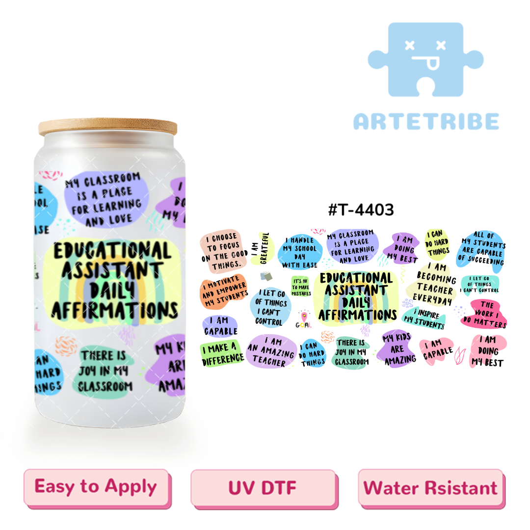 16oz uvdtf EDUCATIONAL ASSISTANT DAILY AFFIRMATIONS Macaron color--#T-4403