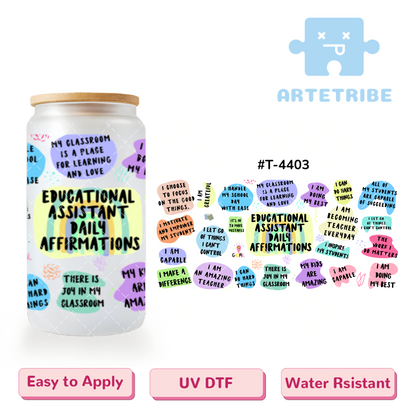 16oz uvdtf EDUCATIONAL ASSISTANT DAILY AFFIRMATIONS Macaron color--#T-4403