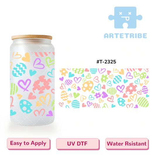 16oz uvdtf Easter Happy Easter colorful eggs heart Macaron color--#T-2325