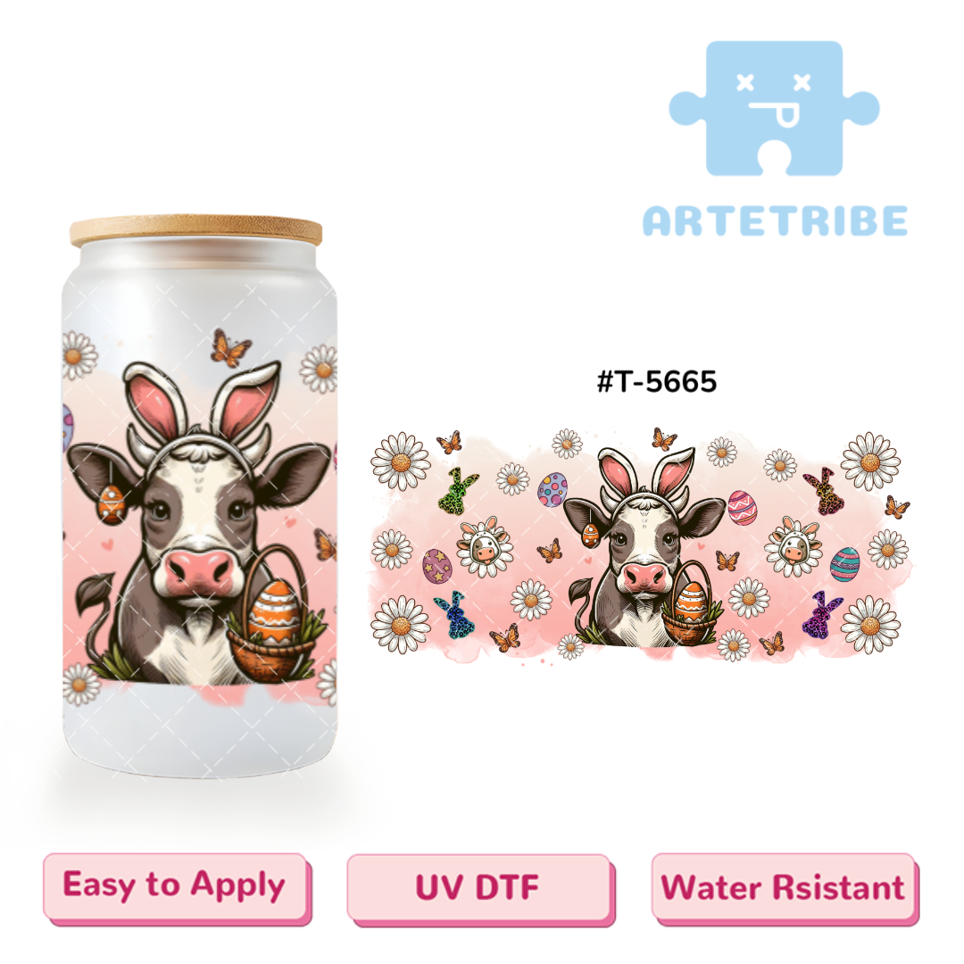 16oz uvdtf Easter cow egg daisy -- #T-5665