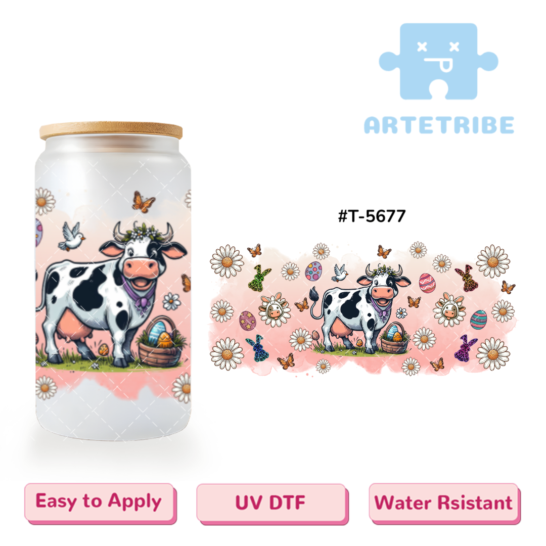 16oz uvdtf Easter cow egg daisy -- #T-5677