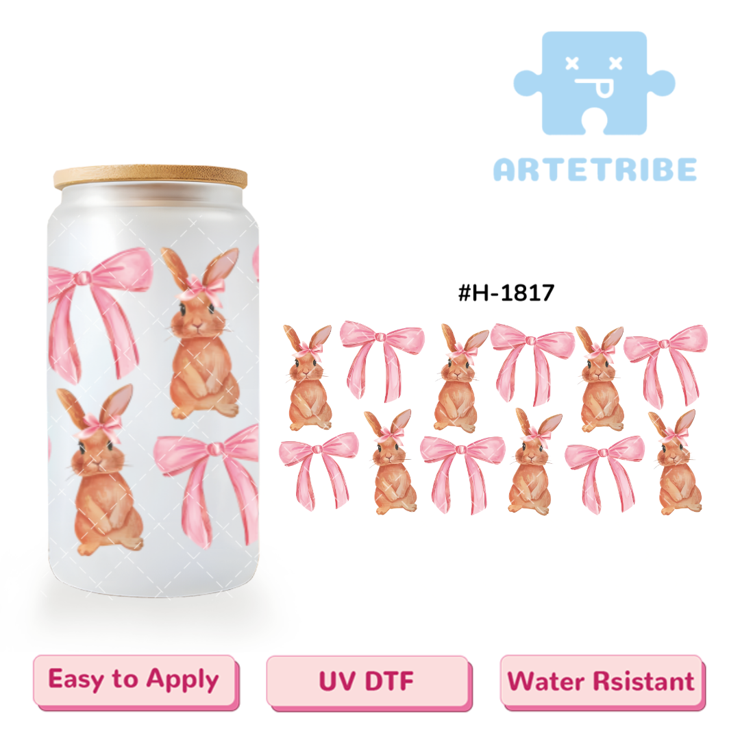 16oz uvdtf Easter pink bow rabbit --#H-1817