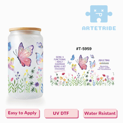 16oz uvdtf Floral pattern flowers butterflies colorful Boho--#T-5959