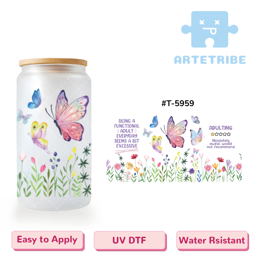 16oz uvdtf Floral pattern flowers butterflies colorful Boho--#T-5959