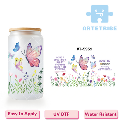 16oz uvdtf Floral pattern flowers butterflies colorful Boho--#T-5959