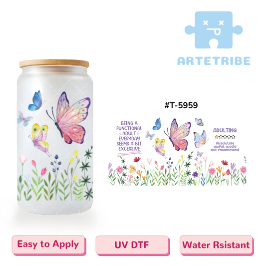 16oz uvdtf Floral pattern flowers butterflies colorful Boho--#T-5959
