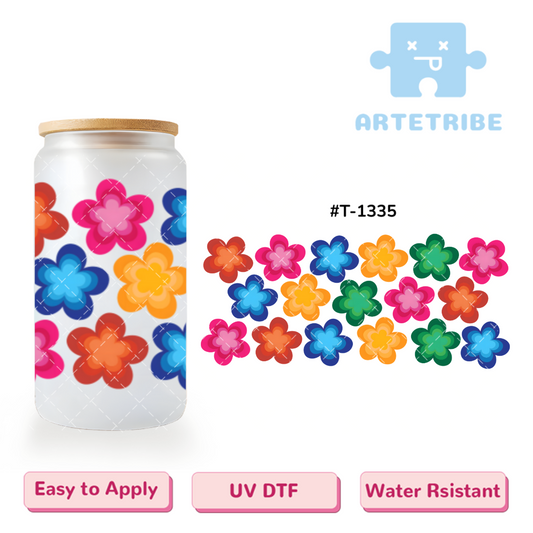 16oz uvdtf Gradient colorful flowers blue green yellow pink red--#T-1335