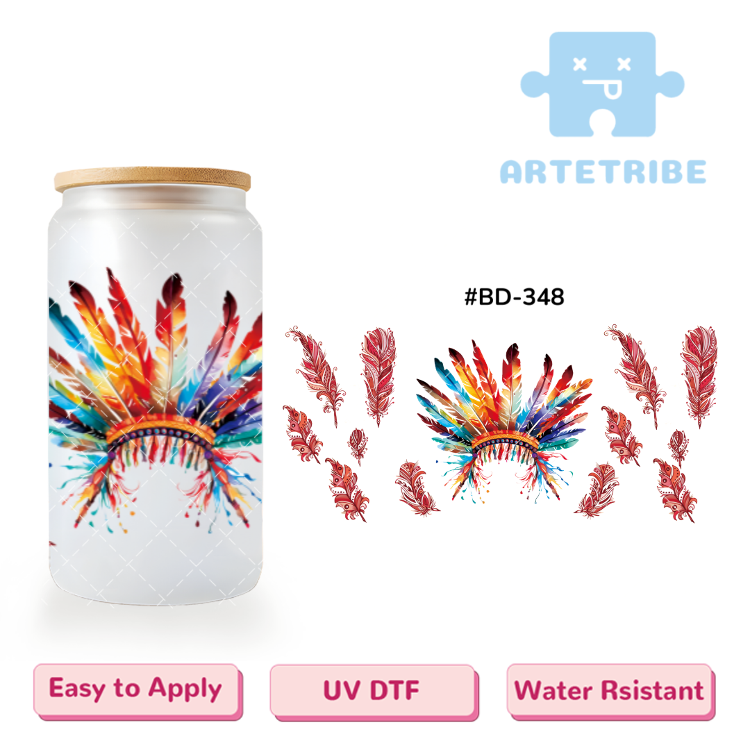 16oz uvdtf Indian colorful Feather Crown colorful--#BD-348