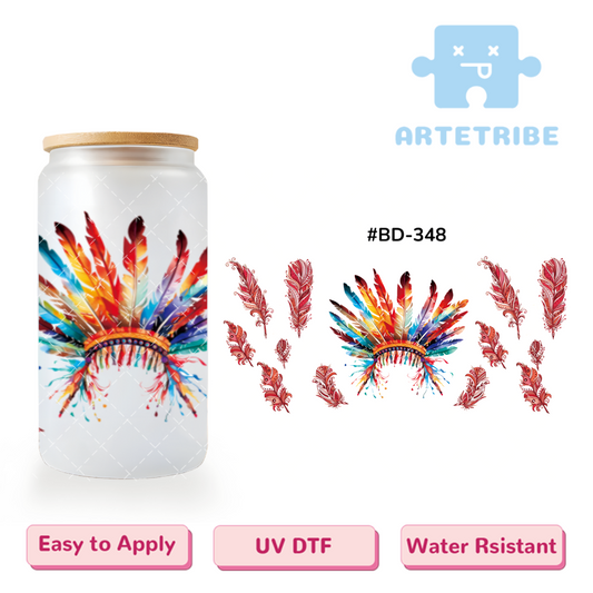 16oz uvdtf Indian colorful Feather Crown colorful--#BD-348