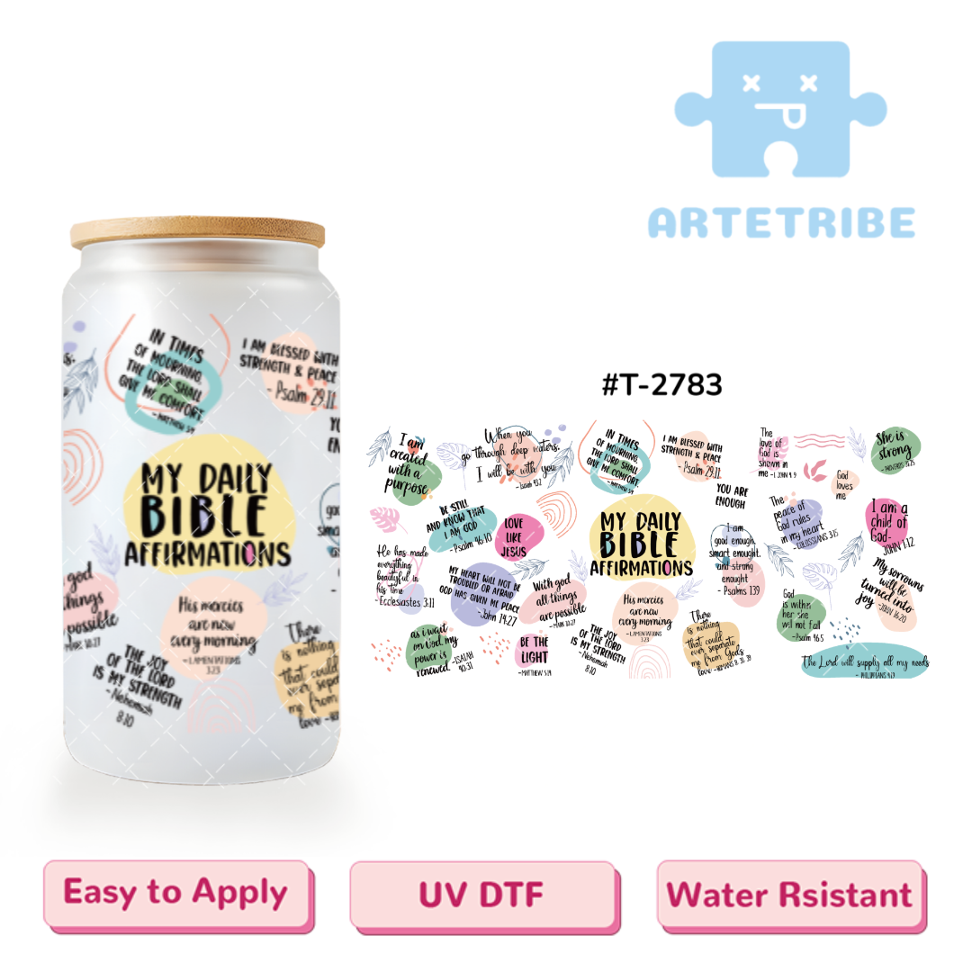 16oz uvdtf MY DAILY BIBLE AFFIRMATIONS Morandi color Boho--#T-2783