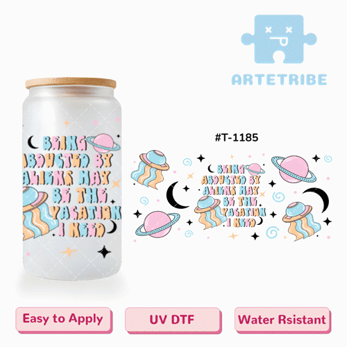 16oz uvdtf Macaron color blue pink orange black UFO planet Boho--#T-1185