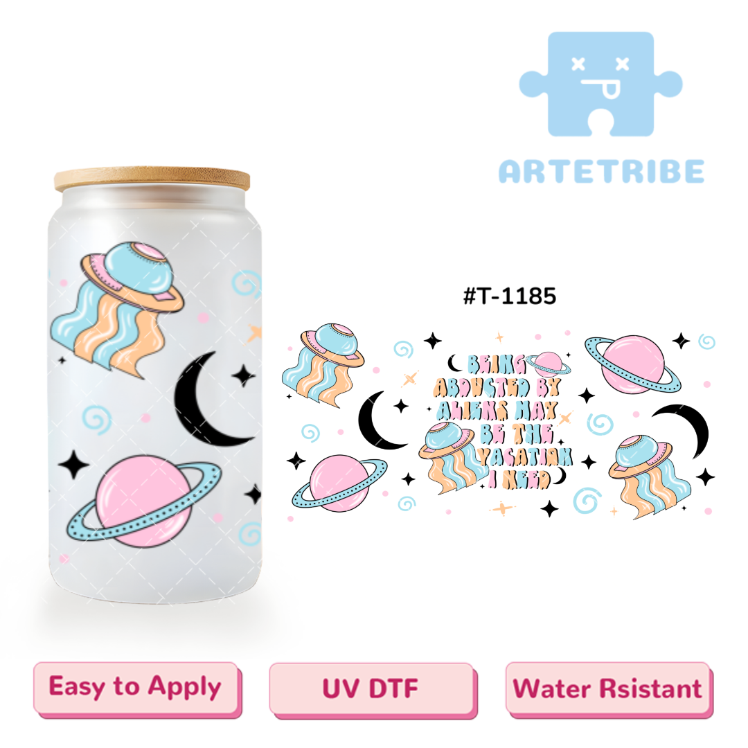 16oz uvdtf Macaron color blue pink orange black UFO planet Boho--#T-1185