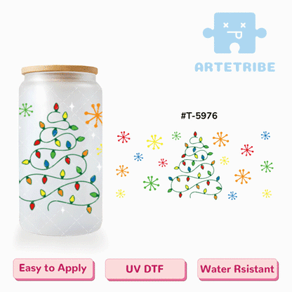 16oz uvdtf Merry Christmas colorful light string fireworks Boho--#T-5976