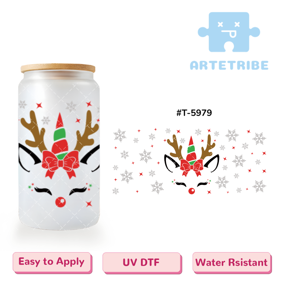 16oz uvdtf Merry Christmas cute deer snow flake Boho--#T-5979