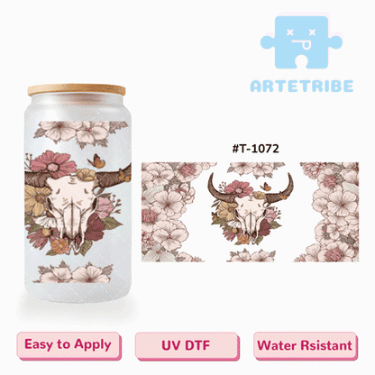 16oz uvdtf Morandi color deer skull flower Boho--#T-1072