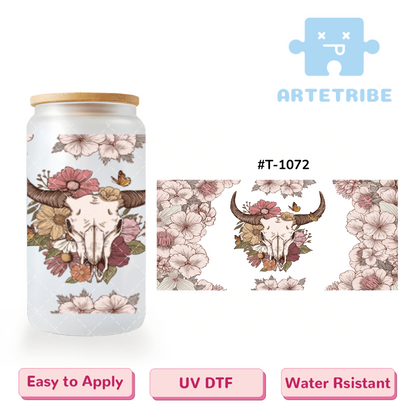 16oz uvdtf Morandi color deer skull flower Boho--#T-1072