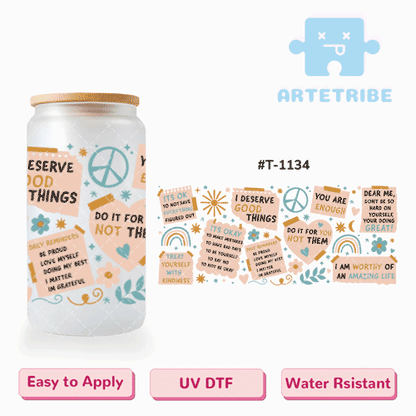 16oz uvdtf Morandi color post-it notes rainbow run flower heart Boho--#T-1134