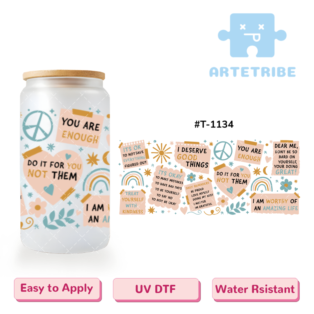 16oz uvdtf Morandi color post-it notes rainbow run flower heart Boho--#T-1134