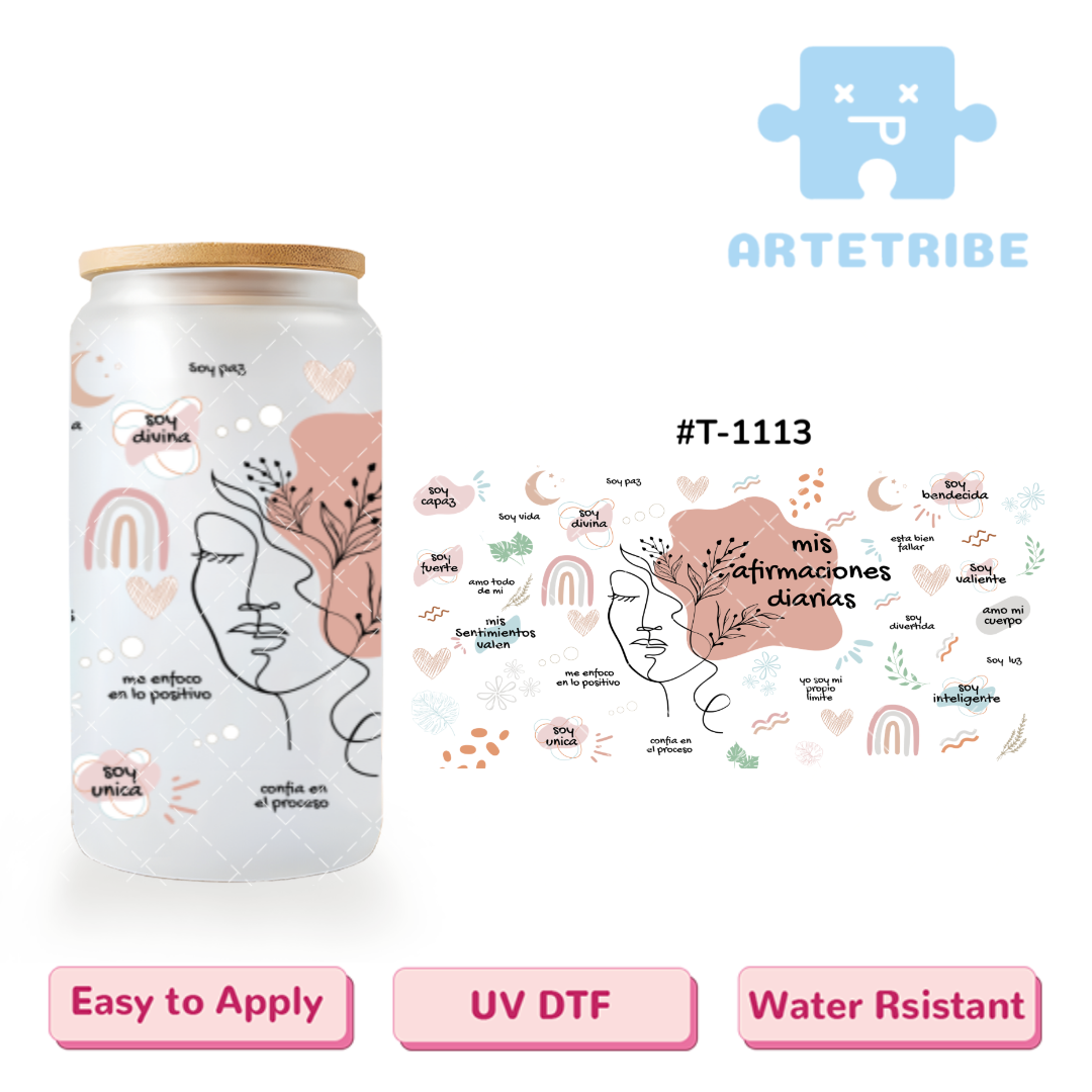 16oz uvdtf Morandi color rainbow moon heart leaves pretty girl Boho--#T-1113