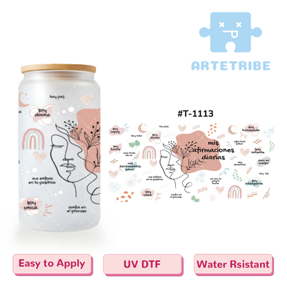 16oz uvdtf Morandi color rainbow moon heart leaves pretty girl Boho--#T-1113